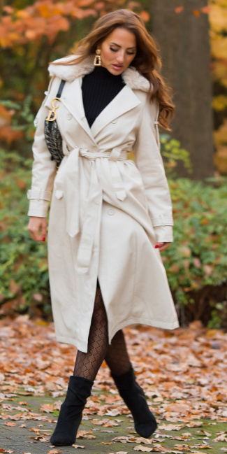 faux leather winter coat in Trenchcoat Look Beige